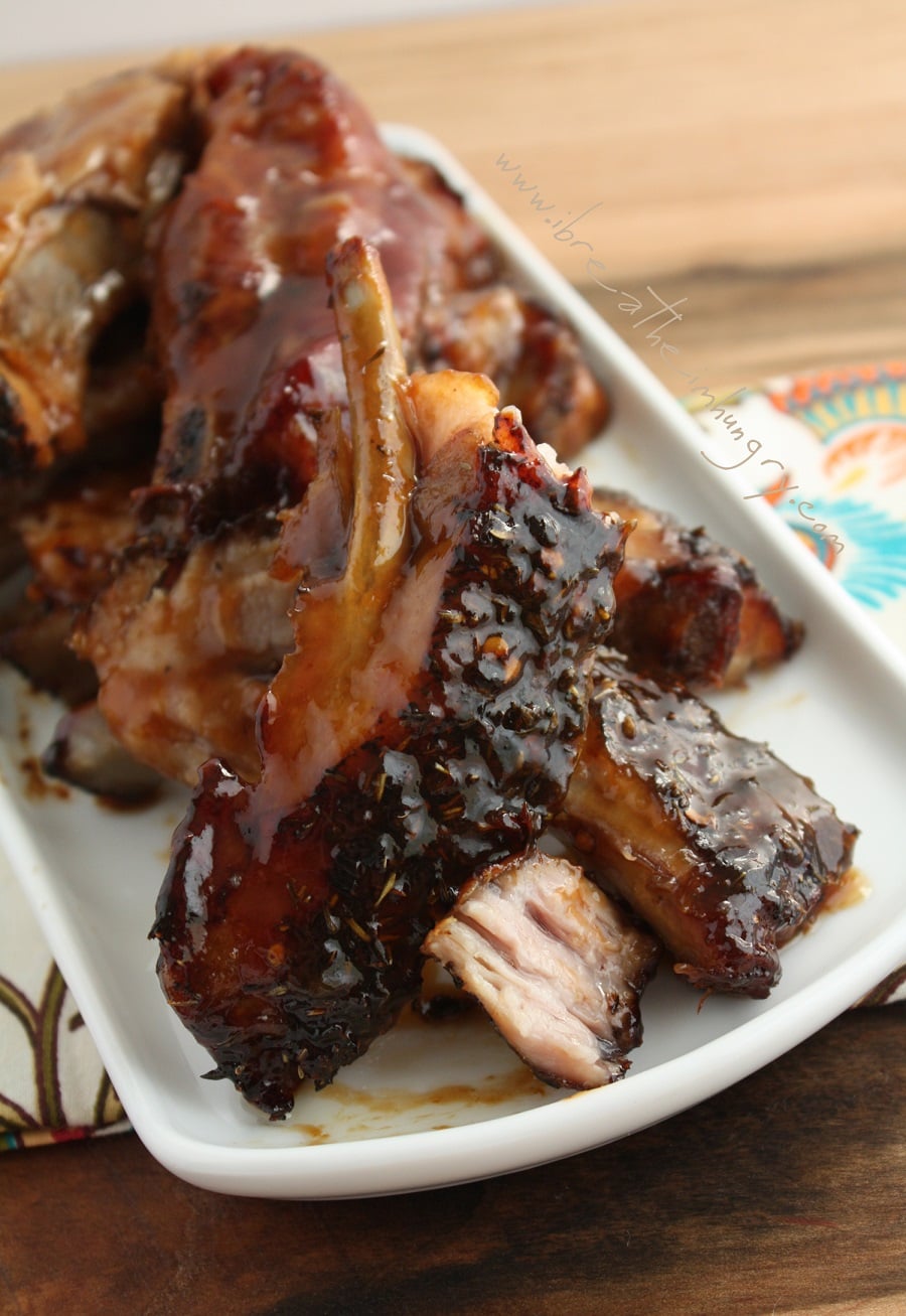 saucy keto ribs on a white platter