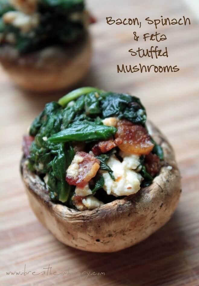 Delicious bacon spinach and feta low carb stuffed mushrooms recipe