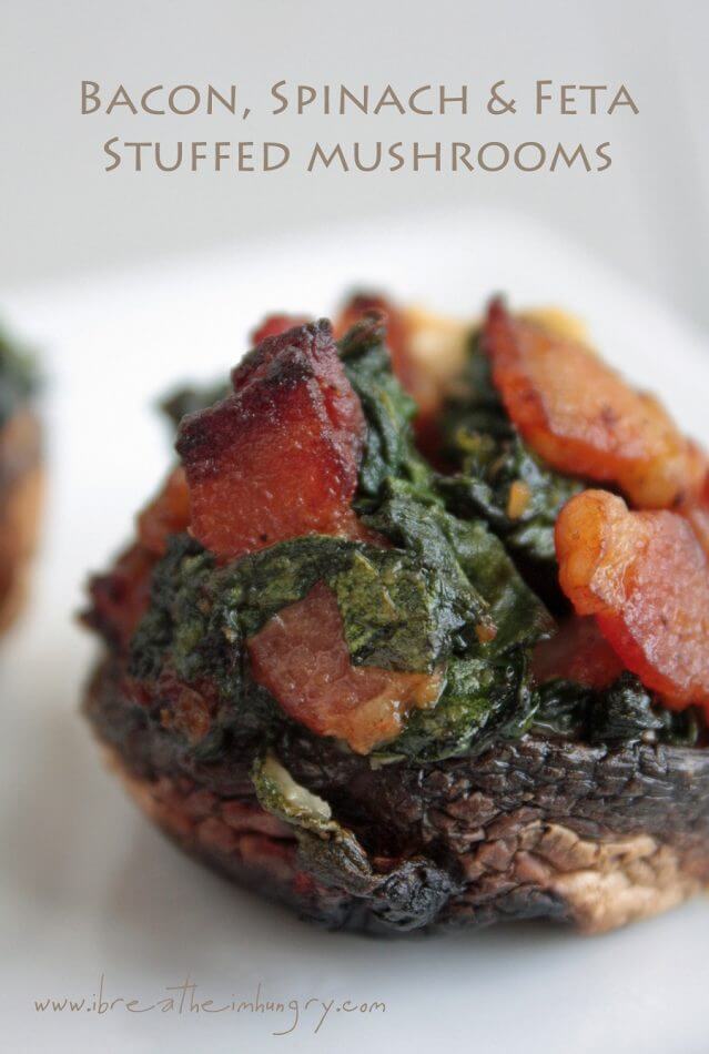 Delicious bacon spinach & feta low carb stuffed mushrooms recipe - the perfect low carb appetizer for your next cocktail party!