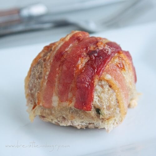 Jalapeno popper meatball with bacon on the top