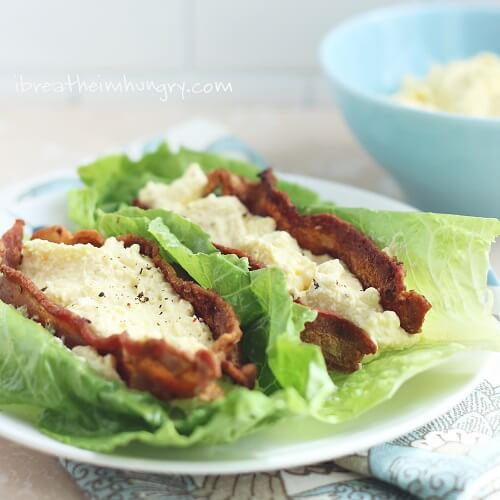 Easy Keto Egg Salad served with lettuce and bacon
