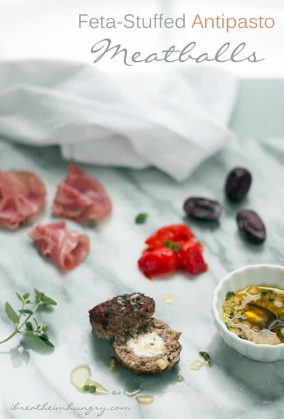 keto stuffed meatballs on a marble board