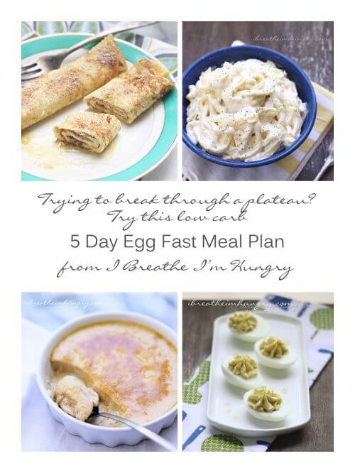A low carb menu plan for the egg fast diet by Mellissa Sevigny of I Breathe Im Hungry