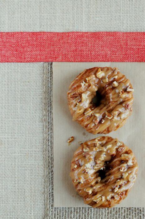 a low carb and sugar free apple cider donut with caramel sauce and pecans from i breathe im hungry