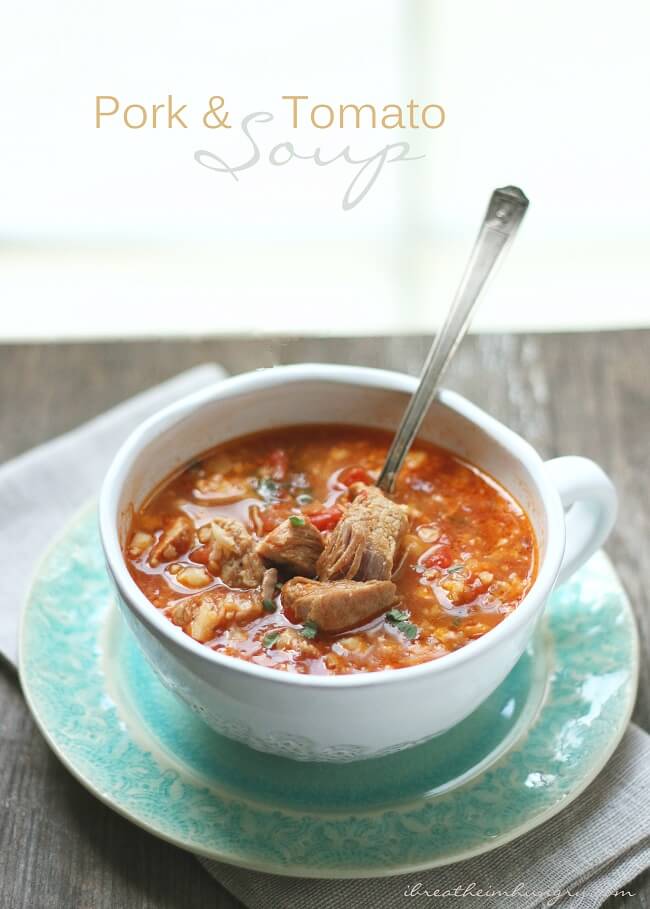 keto pork and tomato soup with cauliflower rice