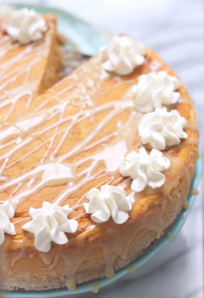 Low Carb Pumpkin Caramel cheesecake with whipped cream on top