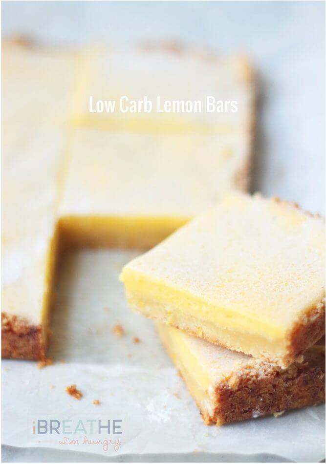 A low carb, gluten free, and keto friendly lemon bars recipe from I Breathe Im Hungry