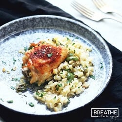 This low carb version of the classic baked chicken and rice is not only delicious, it's also gluten free, grain free, nut free, egg free, Paleo and Whole 30 compliant!