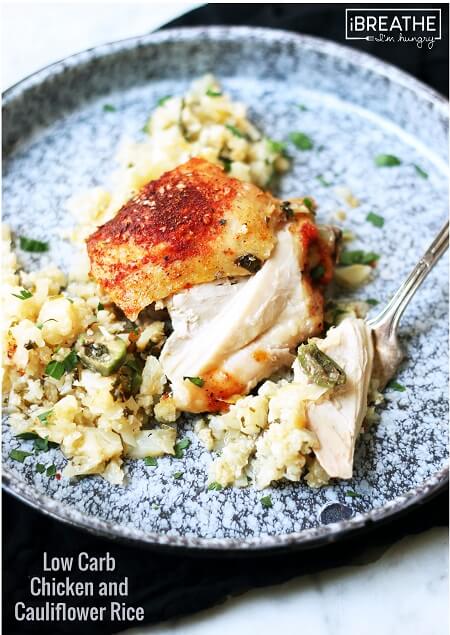 This low carb version of the classic baked chicken and rice is not only delicious, it's also gluten free, grain free, nut free, egg free, Paleo and Whole 30 compliant!