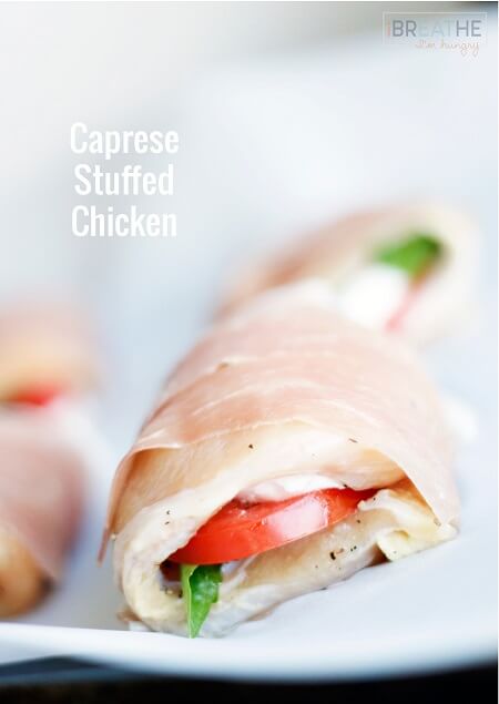 Keto Caprese Stuffed Chicken Breast shown assembled but not yet cooked.