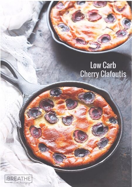 A low carb and gluten free version of the classic French dessert featuring fresh cherries. So delicious and you can have it in the oven in less than five minutes!