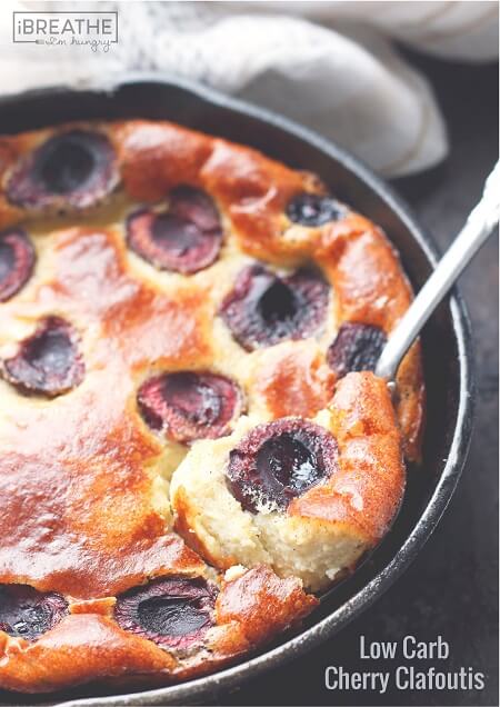 A low carb and gluten free version of the classic French dessert featuring fresh cherries. So delicious and you can have it in the oven in less than five minutes!