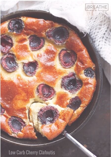 A low carb and gluten free version of the classic French dessert featuring fresh cherries. So delicious and you can have it in the oven in less than five minutes!