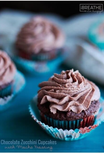 These delicious low carb Chocolate Zucchini Cupcakes with Mocha Frosting are rich and fluffy perfection! Gluten free and Keto friendly too!