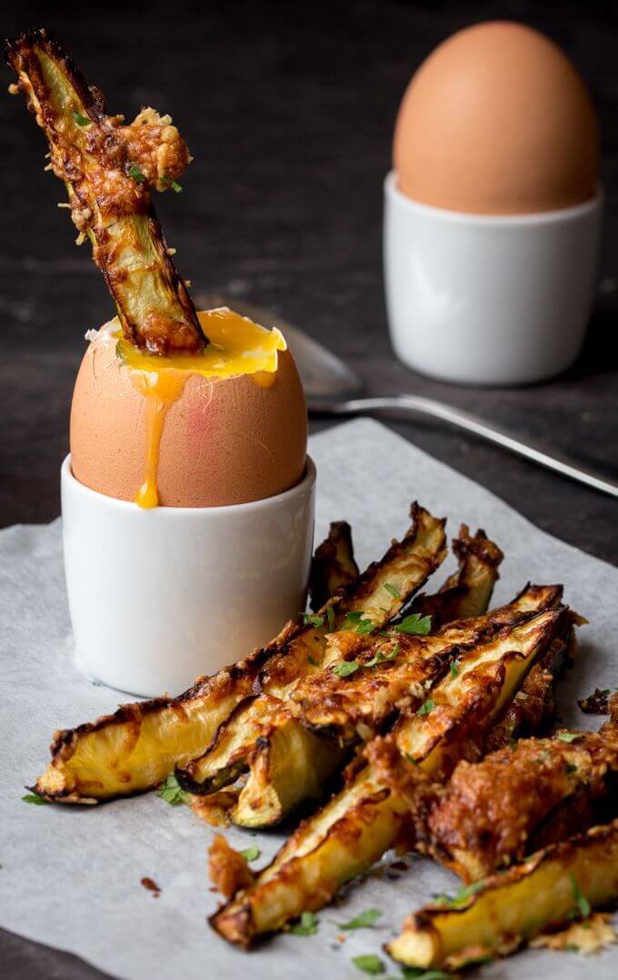 best zucchini recipes - zucchini fries dipped in a runny egg yolk