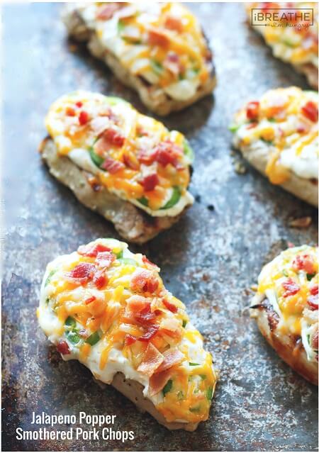 A delicious grilled Jalapeno Popper Smothered Pork Chops (or chicken breast ) recipe - a keto dream come true.