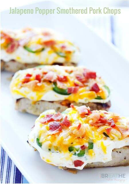 A delicious grilled Jalapeno Popper Smothered Pork Chops recipe - a low carb and keto dream come true.