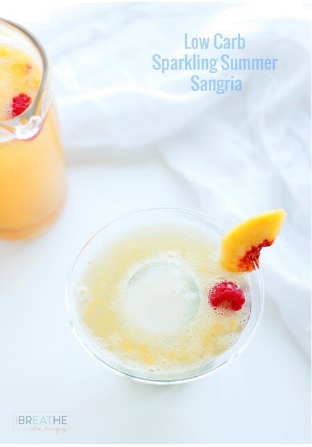 This refreshing low carb sangria recipe has all of the flavor of the real thing, without the sugar and carbs! Keto friendly at only 50 calories and 1 net carb per serving! Please drink responsibly!