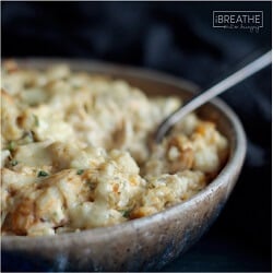 A cheesy green chicken enchilada casserole from I Breathe Im Hungry that is to die for! Super easy to throw together it's also low carb and gluten free!