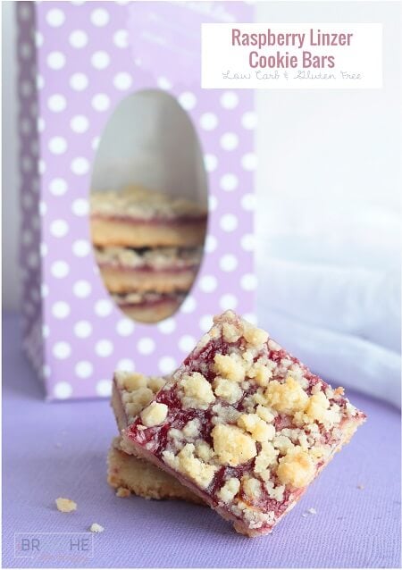 All the flavor and texture of your favorite raspberry linzer cookie without the tedious work! Low carb, egg free, and gluten free
