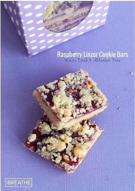 All the flavor and texture of your favorite raspberry linzer cookie without the tedious work! Low carb, egg free, and gluten free