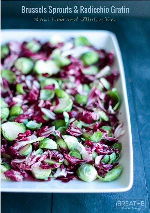 Not much in the looks department, this creamy, cheesy low carb brussels sprouts and radicchio gratin will wow your guests with its flavor!