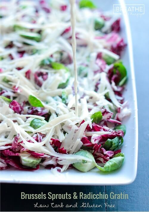Not much in the looks department, this creamy, cheesy low carb brussels sprouts and radicchio gratin will wow your guests with its flavor!