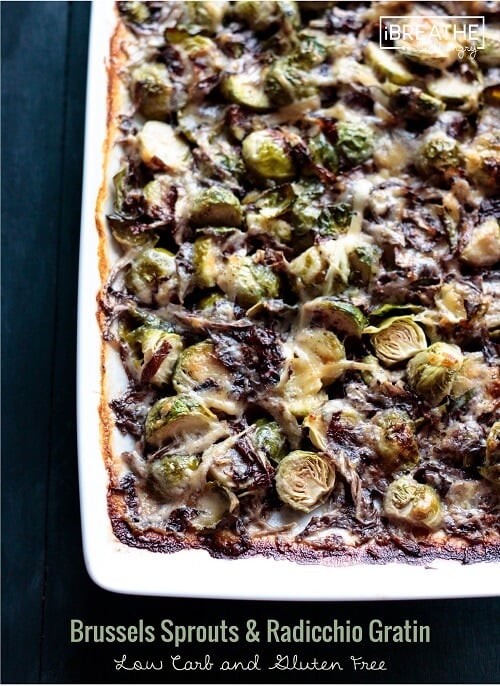 Not much in the looks department, this creamy, cheesy low carb brussels sprouts and radicchio gratin will wow your guests with its flavor!