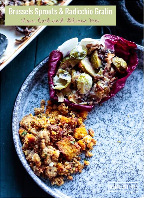 Not much in the looks department, this creamy, cheesy low carb brussels sprouts and radicchio gratin will wow your guests with its flavor!