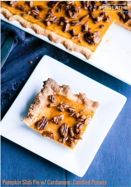 Keto Pumpkin Pie served in a slab pie format.