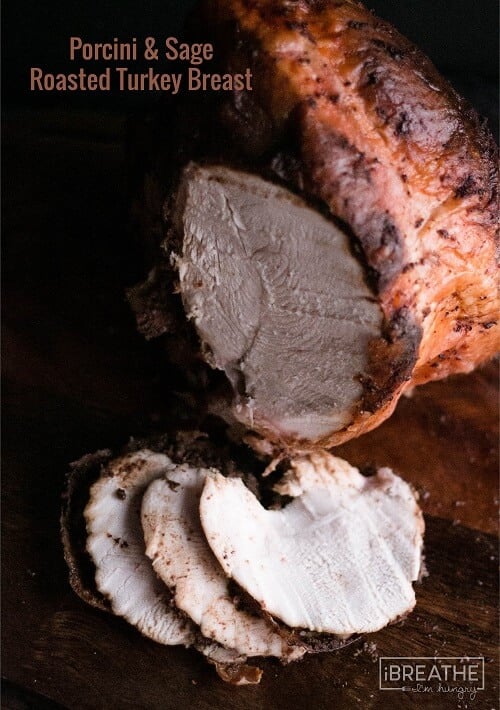 This delicious low carb roasted turkey breast has a porcini sage butter stuffed under the skin and a foolproof gluten free gravy included!