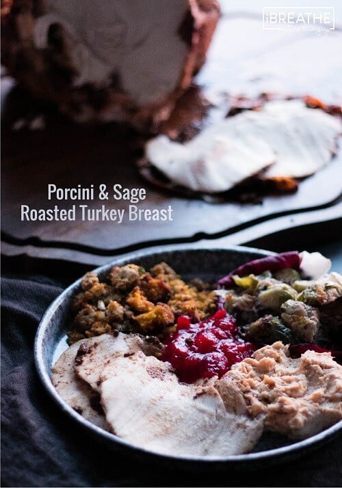 This delicious low carb roasted turkey breast has a porcini sage butter stuffed under the skin and a foolproof gluten free gravy included!