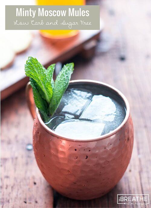These low carb Moscow Mules have the traditional ginger and lime, but also a hint of mint!