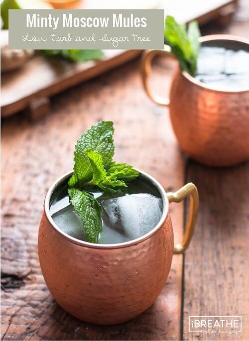 This sugar free Moscow Mule cocktail is loaded with ginger, lime and a hint of mint! Low carb and super festive!