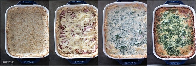 A low carb breakfast casserole flavored with ham, cheese and spinach! Gluten free