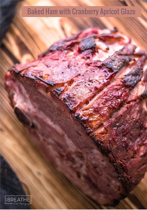 A delicious keto friendly low carb baked ham with cranberry apricot glaze