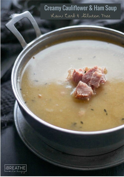 This low carb cauliflower soup recipe is a great way to use up all that leftover ham! Gluten free, dairy free, whole 30