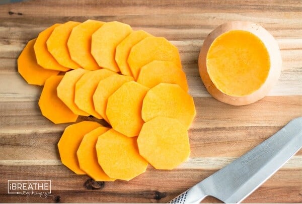 Slices of butternut squash for the gratin