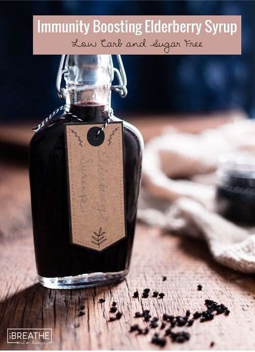This low carb elderberry syrup boosts your immune system and is proven to reduce the duration of cold and flu viruses!