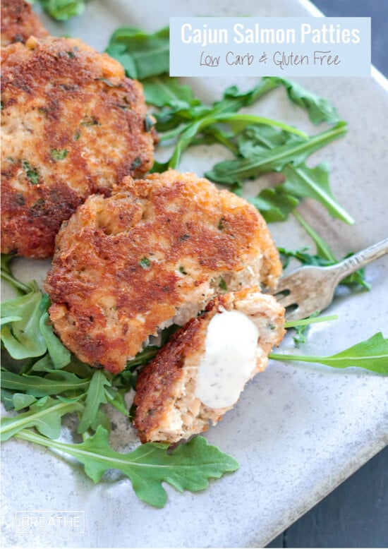 These gluten free cajun salmon patties are also keto and Atkins friendly!