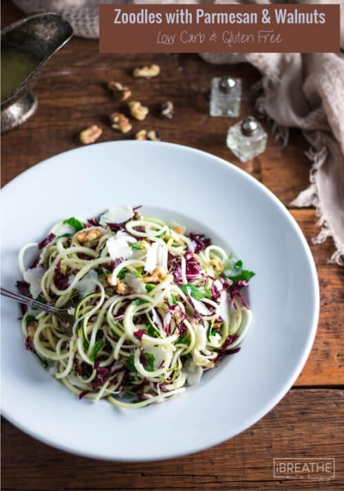This delicious and hearty zucchini noodle salad is loaded with parmesan, walnuts, radicchio and parsley!