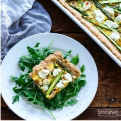 A delicious low carb and gluten free asparagus and goat cheese tart from Mellissa Sevigny of I Breathe Im Hungry