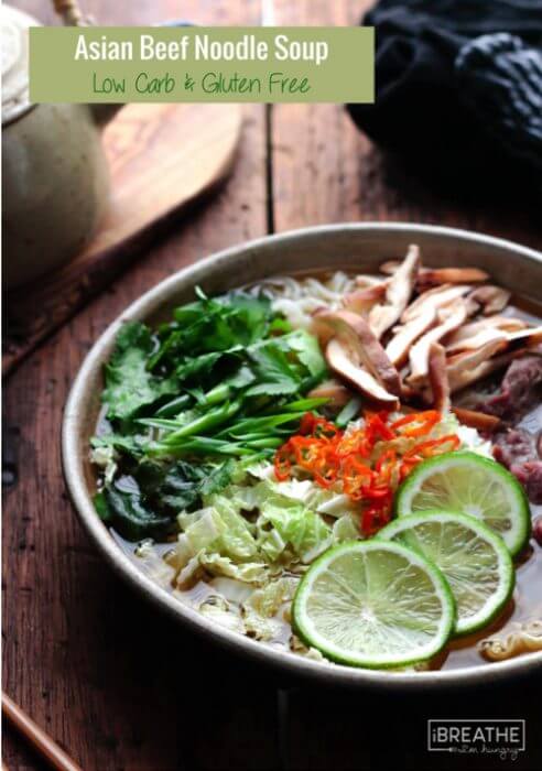 Loaded with zero carb noodles, lean beef and healthy veggies, this Asian Beef Noodle Soup is hearty and delicious!