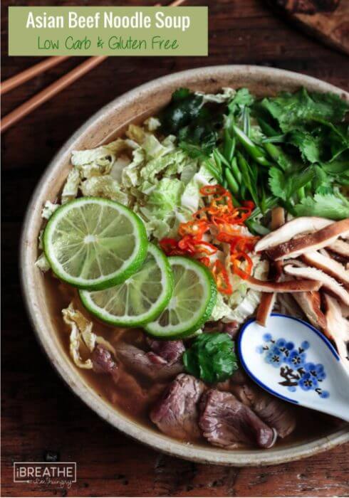 This healthy and delicious Asian Beef Noodle Soup is low carb and gluten free!