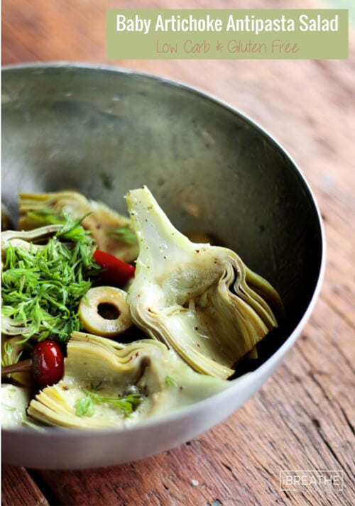 This low carb antipasto featuring baby artichokes is delicious and surprisingly easy to execute! Low carb, keto and paleo friendly too!