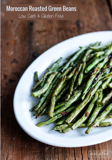 Give boring green beans another chance with these truly delicious Moroccan Spiced Roasted Green Beans! Keto, Atkins, Paleo and Whole 30 approved!