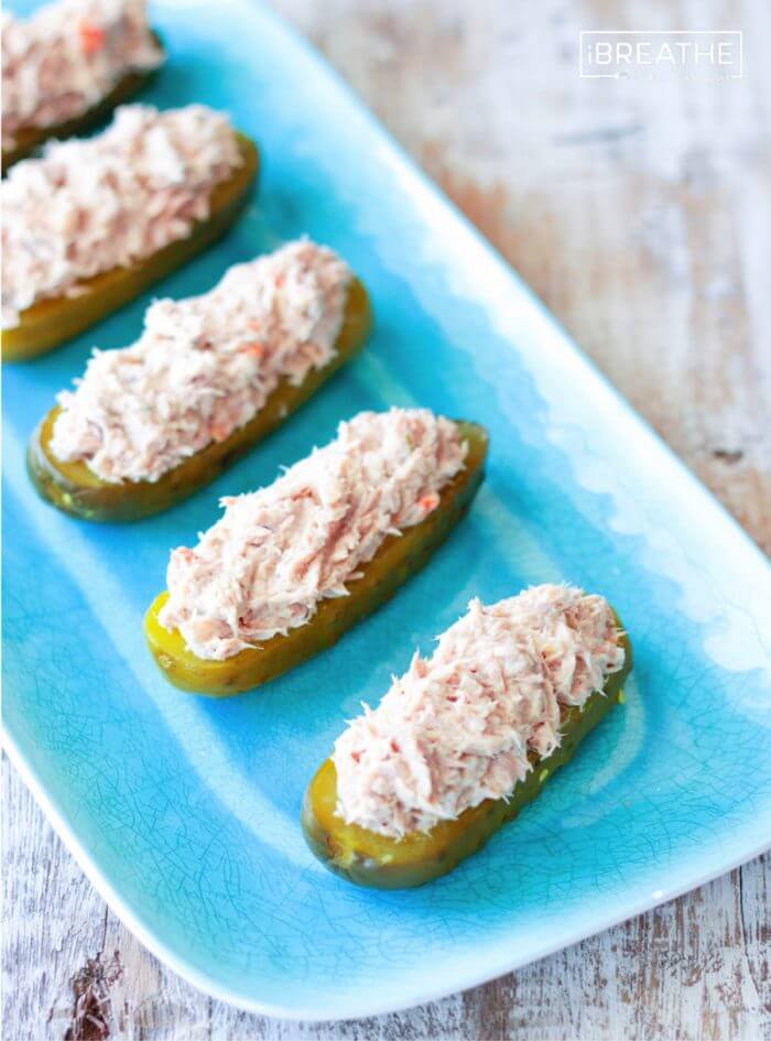 These super easy smoky tuna pickle boats are fun for kids and adults! Keto and Whole 30 friendly!