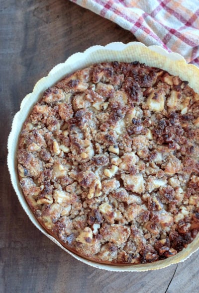 Keto Apple Cake with an apple streusel topping shown from the top view