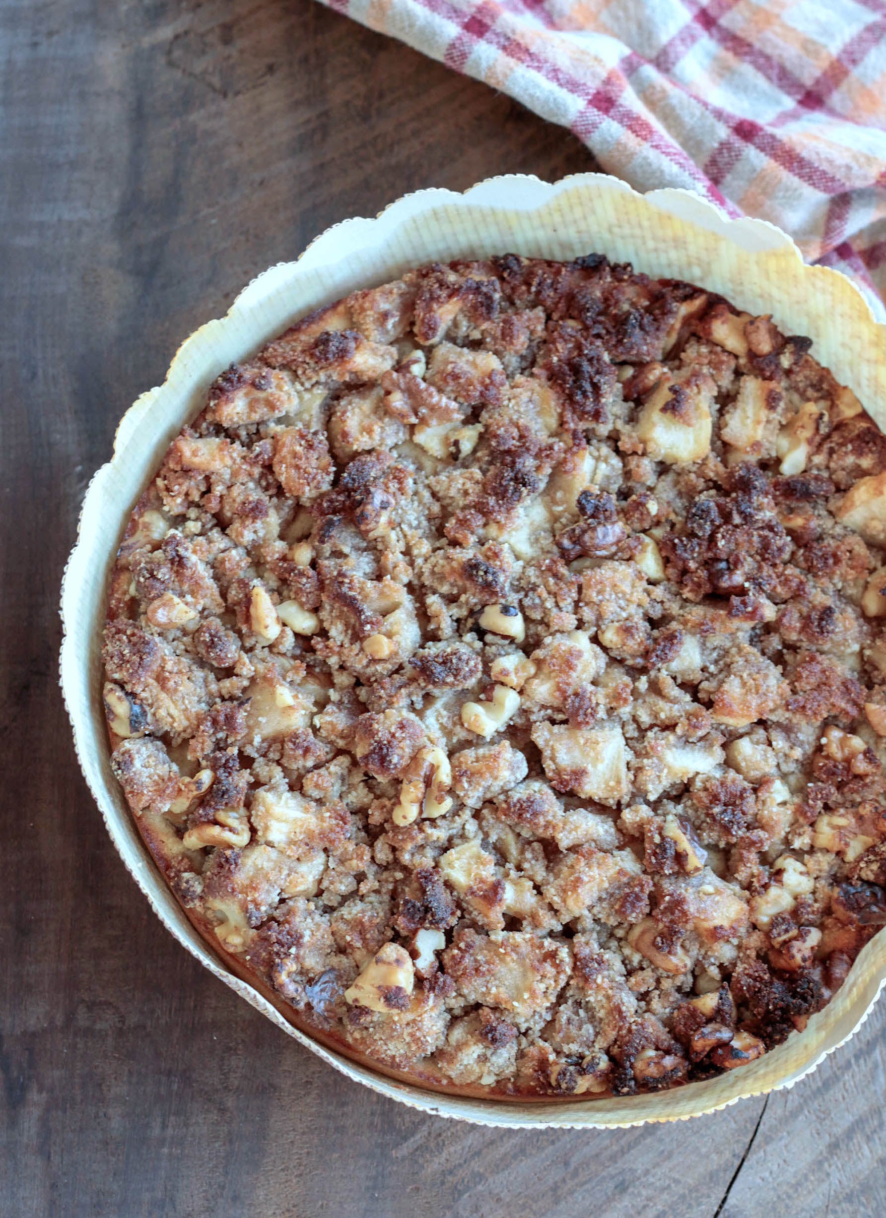 Keto Apple Cake with an apple streusel topping shown from the top view