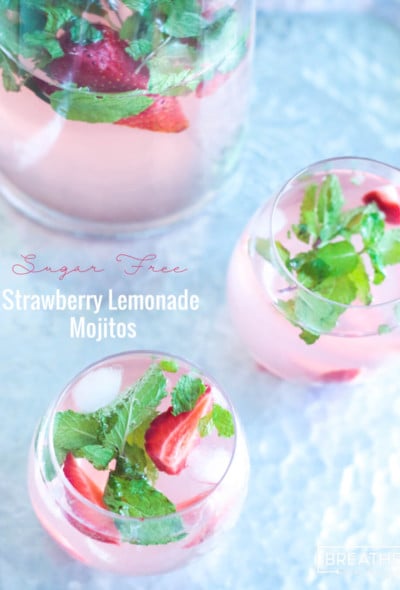 These delicious and refreshing sugar free strawberry lemonade mojitos have been my go to keto cocktail all summer!